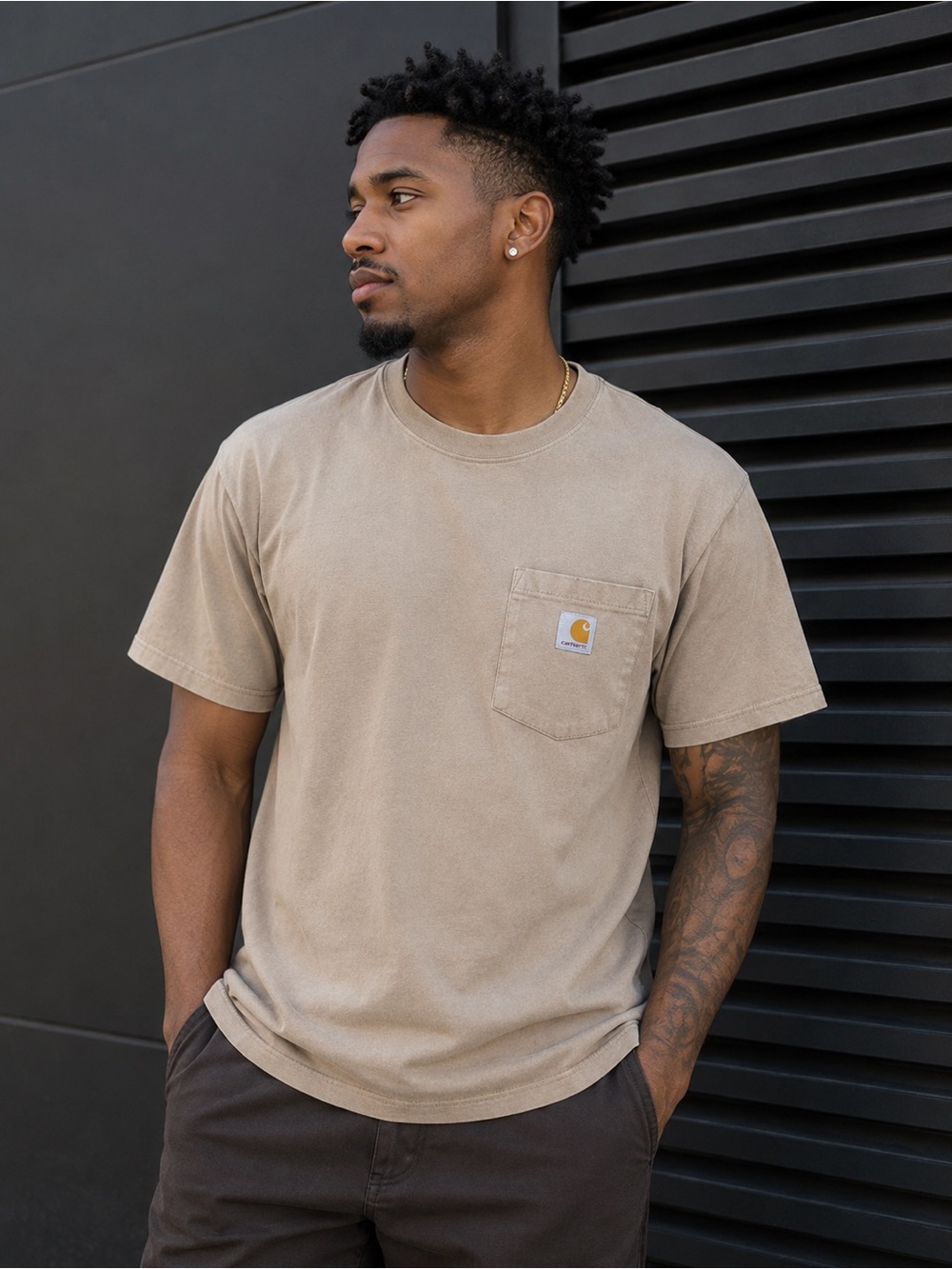 Carhartt Men's T-Shirt Heavyweight Short Sleeve Pocket Work Brown Size Large
